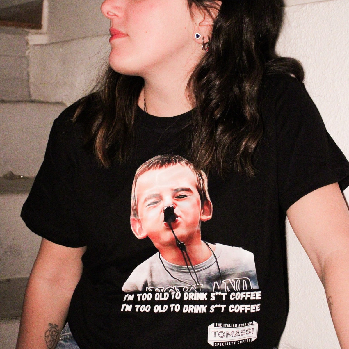 "I'm too old too drink s**t coffee" T-shirt - Coffeewear Collection by Tomassi Specialty Coffee